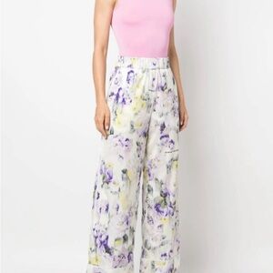 Off-White Purple and Cream Floral Wide-Leg Pants